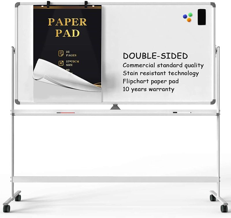 Photo 2 of Mobile whiteboard Magnetic White Board - 48 x 32 inches Double Sided Rolling Large Reversible Dry Erase Board Easel Free Standing on Wheels with Aluminum Frame and Stand.