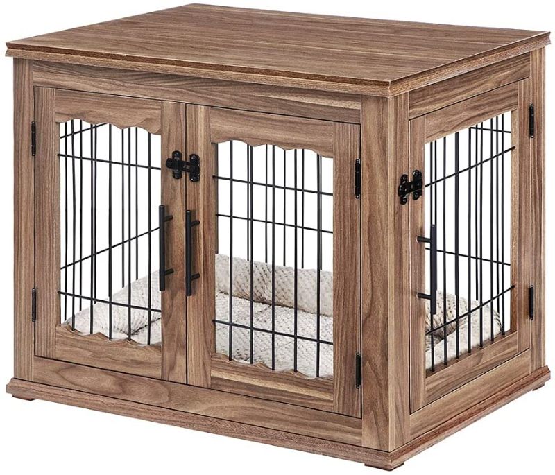 Photo 1 of  Pet Crate End Table, Double Doors Wooden Wire Dog Kennel with Pet Bed, Medium and Large Furniture Style Dog Crate, Decorative Dog House Cage Indoor Use, Chew-Proof-//medium size
