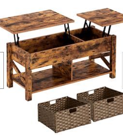 Photo 1 of Rolanstar Coffee Table, Lift Top Coffee Table with Rattan Baskets and Hidden Com

