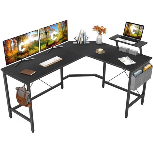 Photo 1 of L-Shaped Computer Desk with Monitor Stand and Storage Bag , Black Finish SIMILAR TO STOCK PHOTO