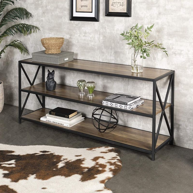 Photo 1 of Walker Edison 2 Shelf Industrial Wood Metal Bookcase Bookshelf Storage, 60 Inch, Rustic Oak
