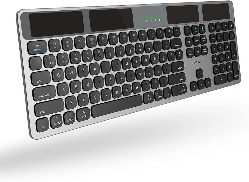 Photo 1 of Macally Bluetooth Wireless Solar Keyboard for Mac (Upgraded) - Rechargeable via Any Light Source or Wire - Mac Bluetooth Keyboard with 21 Apple Shortcuts and 110 Keys - Connect 3 Devices - Space Gray
