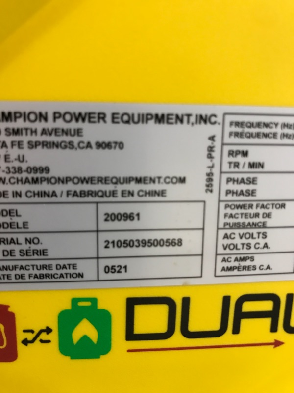 Photo 1 of Champion Power Equipment 200961 2500-Watt Dual Fuel Portable Inverter Generator, Ultralight
