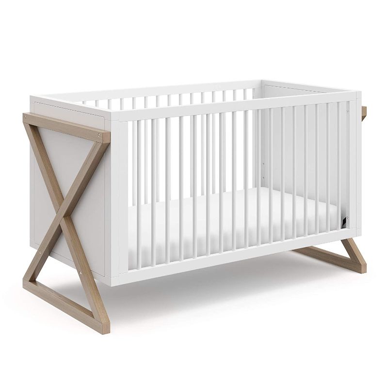 Photo 1 of Storkcraft Equinox 3-in-1 Convertible Crib (Vintage Driftwood) – Easily Converts to Toddler Bed and Daybed, 3-Position Adjustable Mattress Support Base, Modern Two-Tone Design for Contemporary Nursery
