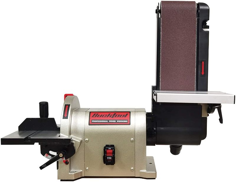 Photo 1 of BUCKTOOL BD4801 Bench Belt Sander 4 in. x 36 in Belt and 8 in. Disc Sander with 3/4HP Direct-drive Motor
