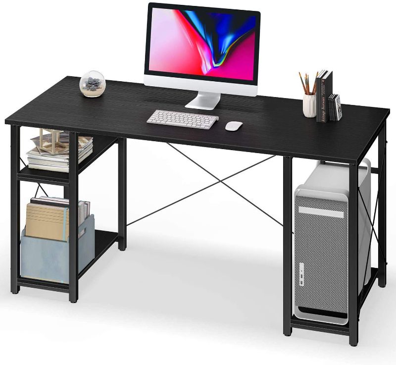 Photo 1 of Computer Desk with Storage Shelves 55 inch Home Office Desk with CPU Stand, Study Writing Desk Workstation for Small Space, SIMLIAR TO STOCK PHOTO NOT THE SAME COLOR 