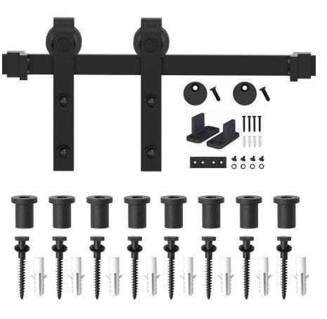Photo 1 of 10 ft./120 in. Frosted Black Sliding Barn Door Hardware Track Kit for Single with Non-Routed Floor Guide
