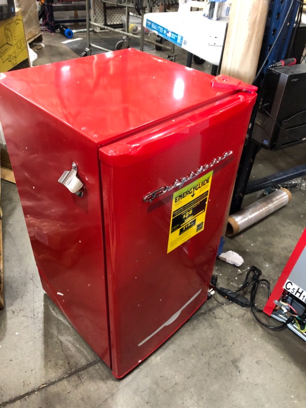 Photo 3 of Frigidaire 3.2 Cu. Ft. Retro Compact Refrigerator with Side Bottle Opener EFR376, Red TESTED AND FUNCTIONS