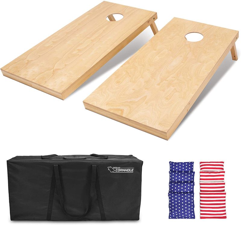 Photo 1 of GoSports 4'x2' Regulation Size Wooden Cornhole Boards Set - Includes Carrying Case and Over 100 Optional Bean Bag Colors
