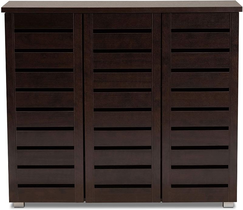 Photo 1 of BOX 2 of A SET 
Baxton Studio Adalwin Modern and Contemporary 3-Door Dark Brown Wooden Entryway Shoes Storage Cabinet