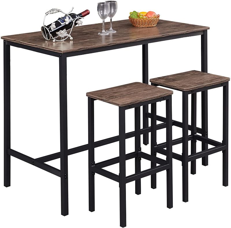 Photo 1 of SUPERJARE Bar Table Set with 2 Bar Stools, 35.6” Pub Dining Height Table Set, 3 Pieces Kitchen Counter Set, Vintage Industrial Furniture for Living Room - Black 
