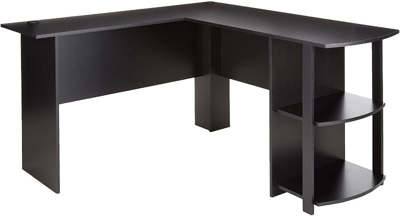 Photo 1 of Ameriwood Home Dakota L-Shaped Desk with Bookshelves (Black Ebony Ash)
