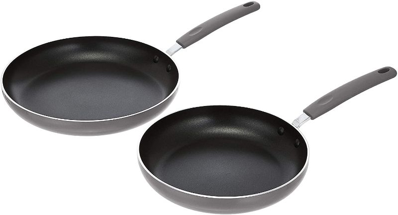 Photo 1 of Amazon Basics Ceramic Non-Stick 2-Piece Skillet Set, 9.5-Inch and 11-Inch, Grey
