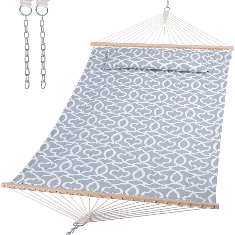 Photo 1 of 2 Person Quilted Fabric Hammock with Spreader Bar, Pillow and Chains |SUNCREAT
