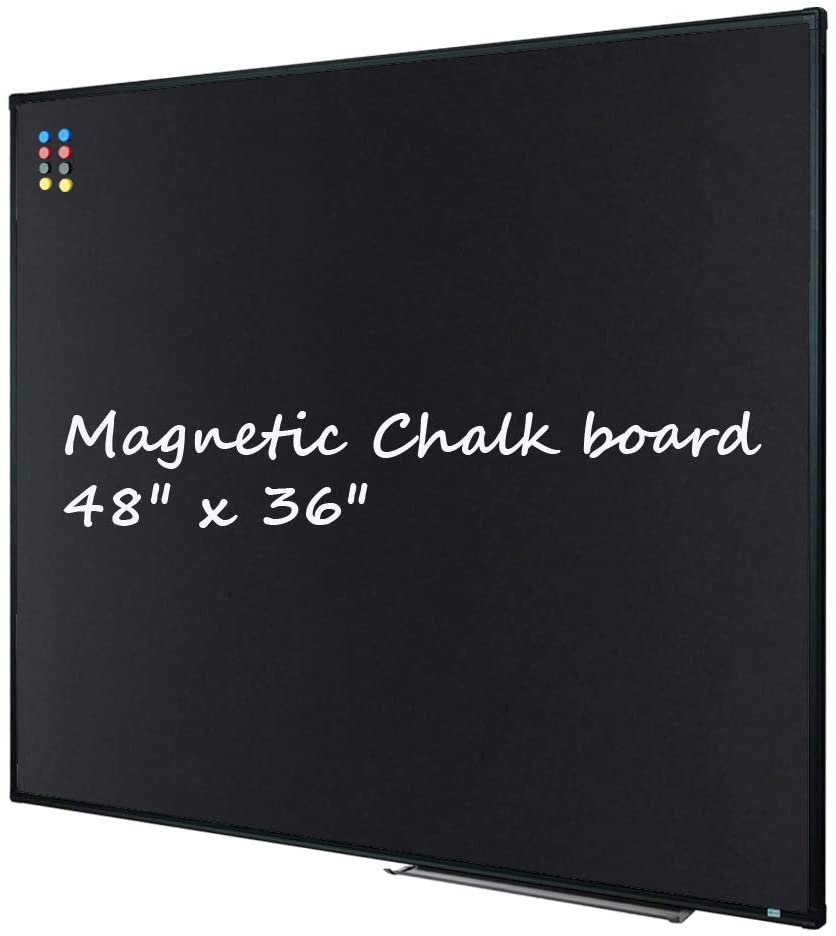Photo 1 of Large 48" x 36" Magnetic Chalk Board| Wall Mounted Chalk Black Bulletin Board with Pen Tray, Black Aluminum Message Presentation Memo Board for Office & School
