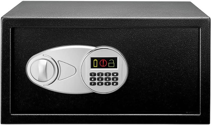 Photo 1 of Amazon Basics Steel Security Safe with Programmable Electronic Keypad - Secure Cash, Jewelry, ID Documents - Black, 1 Cubic Feet