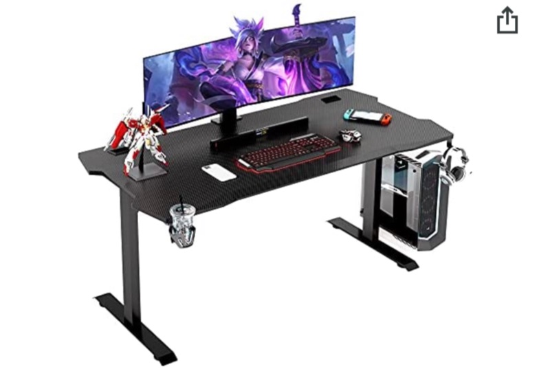 Photo 1 of GALAXHERO 55“ Large Gaming Desk, Professional Gamer Computer Desk with Headphone Hook and Cup Holder, Home Office PC Workstation for E-Sports Use, Free XL Mouse Pad, Black, GX-SD