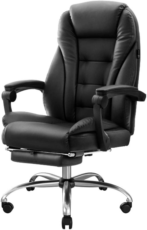 Photo 1 of Hbada Ergonomic Executive Office Chair with Footrest, PU Leather Swivel Desk Chair, Recline Extra Padded Computer Chair, Black with Footrest
