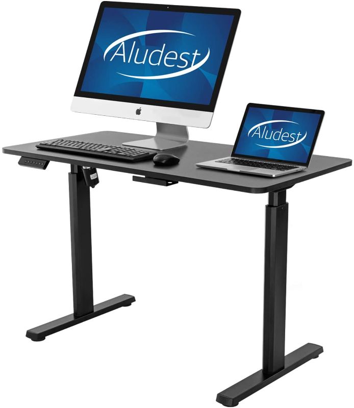 Photo 1 of Standing Desk Electric Height Adjustable Desk - Aludest Quick Install Computer Desk 47.2 x 23.6 Inches Sit Stand Desk (Black Frame + Black Top).…
