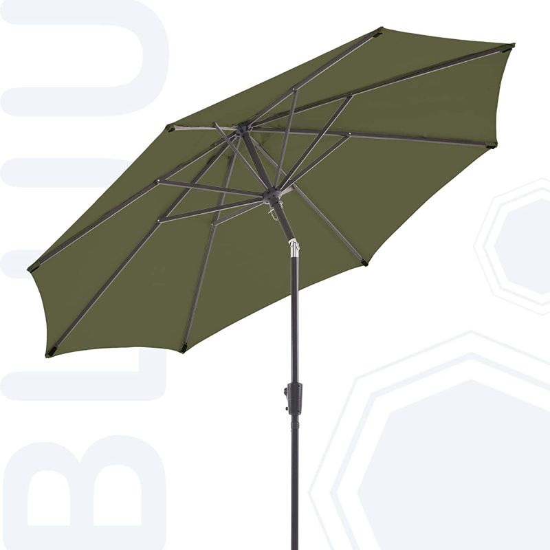 Photo 1 of BLUU Olefin 10 FT Patio Market Umbrella Outdoor Table Umbrellas, 3-year Nonfading Olefin Canopy, Market Center Umbrellas with 8 Sturdy Ribs & Push Button Tilt for Garden, Lawn & Pool (Army Green)
