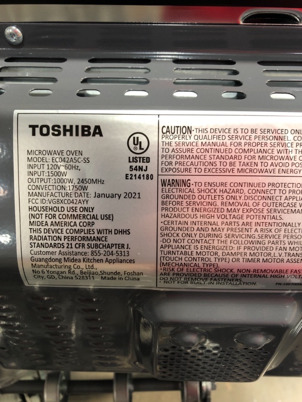 Photo 4 of Toshiba EC042A5C-SS Countertop Microwave Oven with Convection, Smart Sensor, Sound On/Off Function and LCD Display, 1.5 Cu.ft, Stainless Steel
