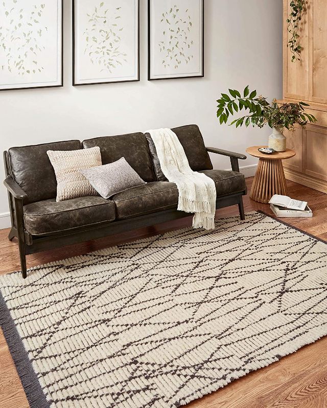 Photo 1 of Chris Loves Julia x Loloi Alice ALI-01 Cream / Charcoal Geometric Area Rug 6'-5" x 9'-2"
