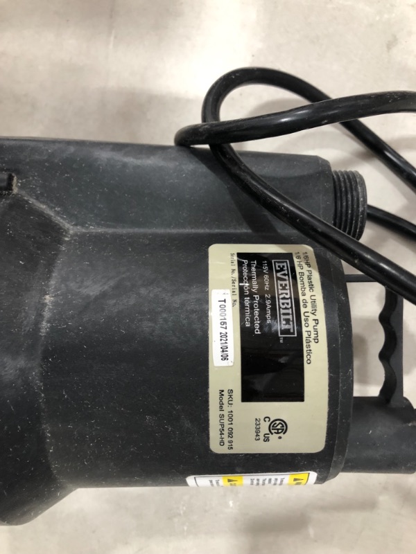 Photo 3 of 1/6 HP Plastic Submersible Utility Pump