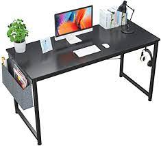 Photo 1 of Foxemart 55" Computer Desk Modern Sturdy Office Desk 55 Inch Writing Study Desk Simple PC Laptop Notebook Table with Storage Bag and Iron Hook for Home Office Workstation, Black
