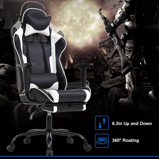 Photo 1 of PC Gaming Chair Racing Office Chair Ergonomic Desk Chair Massage PU Leather Recliner Computer Chair with Lumbar Support Headrest Armrest Footrest Roll
