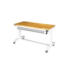 Photo 1 of 52 in. Adjustable Height Work Table with 2-Drawers in White
