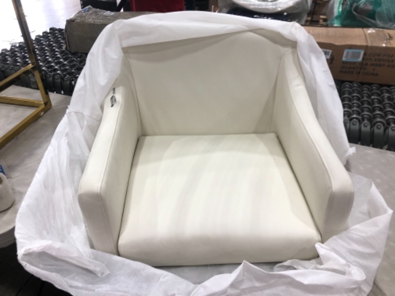 Photo 1 of Iconic Home Bluebell Counter Stool Chair PU Leather Upholstered Slope Arm Design Architectural Goldtone Solid Metal Base Modern Contemporary, Cream
