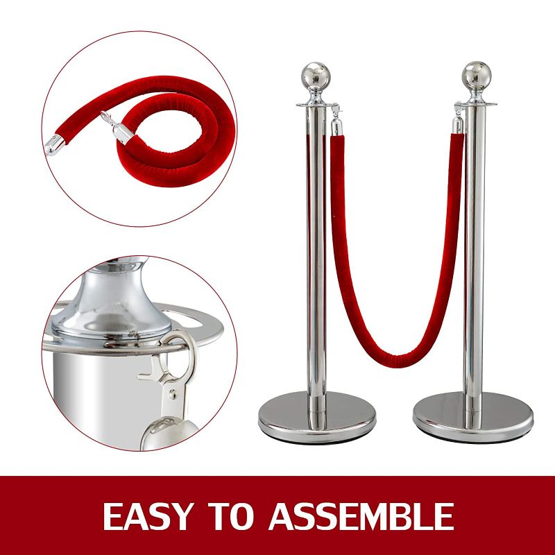 Photo 1 of 2PCS Stainless Steel Stanchion Posts Queue, Red Velvet Ropes Silver, 53In Rope Barriers Queue Line Crowd Control Barriers for Party Supplies
**USED**
