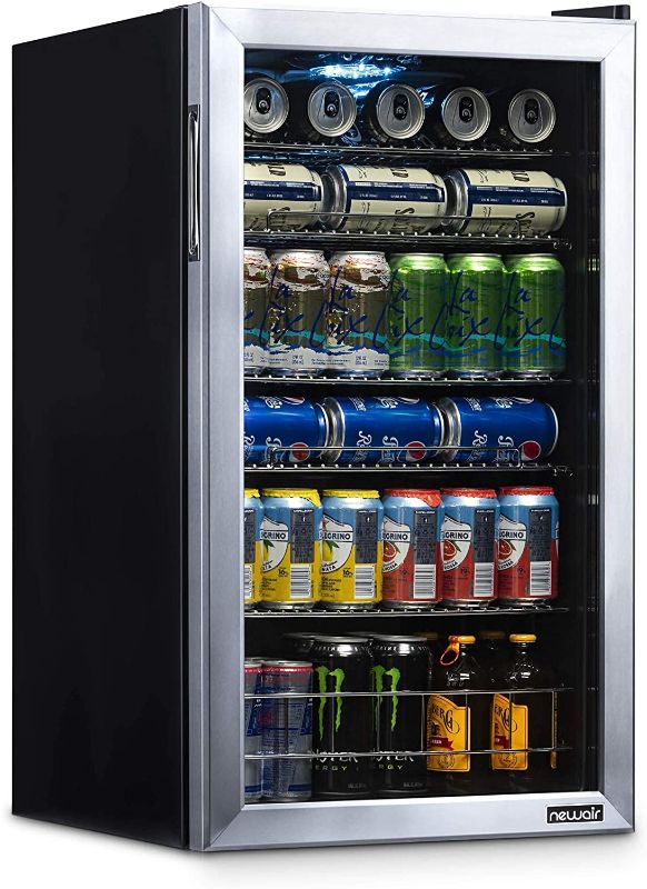 Photo 1 of NewAir Beverage Refrigerator Cooler with 126 Can Capacity - Mini Bar Beer Fridge with Right Hinge Glass Door - Cools to 34F - AB-1200 - Stainless Steel