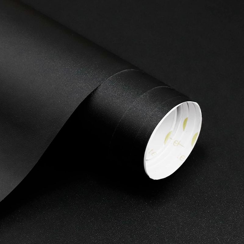 Photo 1 of Homease Solid Black Wallpaper 24 x 196 inch Thick Matte grey Contact Paper Decorative Peel and Stick Wallpaper for Shelf Liner Cabinet Table Door Waterproof Vinyl Self Adhesive PVC Film