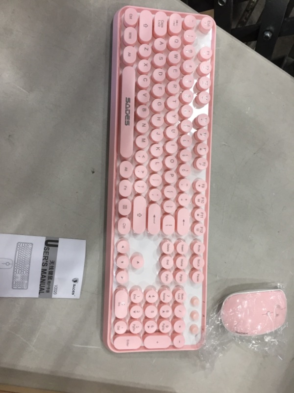 Photo 2 of SADES V2020 Wireless Keyboard and Mouse Combo,Pink Wireless Keyboard with Round Keycaps,2.4GHz Dropout-Free Connection,Long Battery Life,Cute Wireless Moues for PC/Laptop/Mac(Pink)