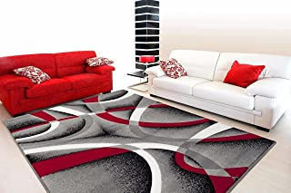 Photo 1 of 2305 Gray Black Red White Swirls 7'10 x 10'6 Modern Abstract Area Rug Carpet
