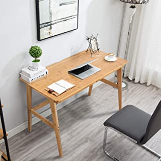 Photo 1 of Nnewvante Writing Computer Desk 46" Bamboo Home Office Table with 2 Drawers, Modern Furniture Simple Study Makeup Workstation
