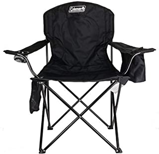 Photo 1 of Coleman Camp Chair with 4-Can Cooler | Folding Beach Chair with Built In Drinks Cooler | Portable Quad Chair with Armrest Cooler for Tailgating, Camping & Outdoors , Black, Roomy seat: 24"