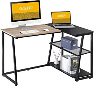 Photo 1 of HOMOOI Small L-Shaped Desk with Storage Shelves, 47.2 Reversible Corner Writing Table for Home Office
