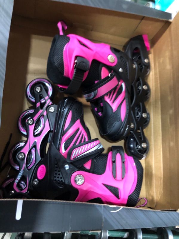 Photo 2 of DIKASHI Pink Adjustable Inline Skates Boys Girls Kids Women Men Size,Light Up Adult Roller Blades Skates for Women Outdoor and Indoor - Small
