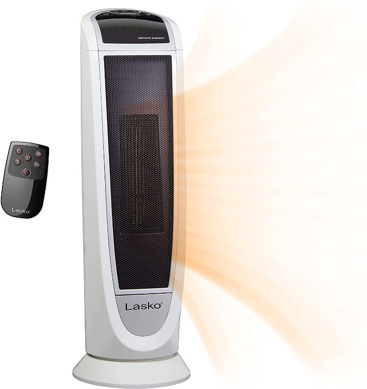 Photo 1 of Lasko 5165 Digital Ceramic Tower Heater with Remote Control, 1500W, White
