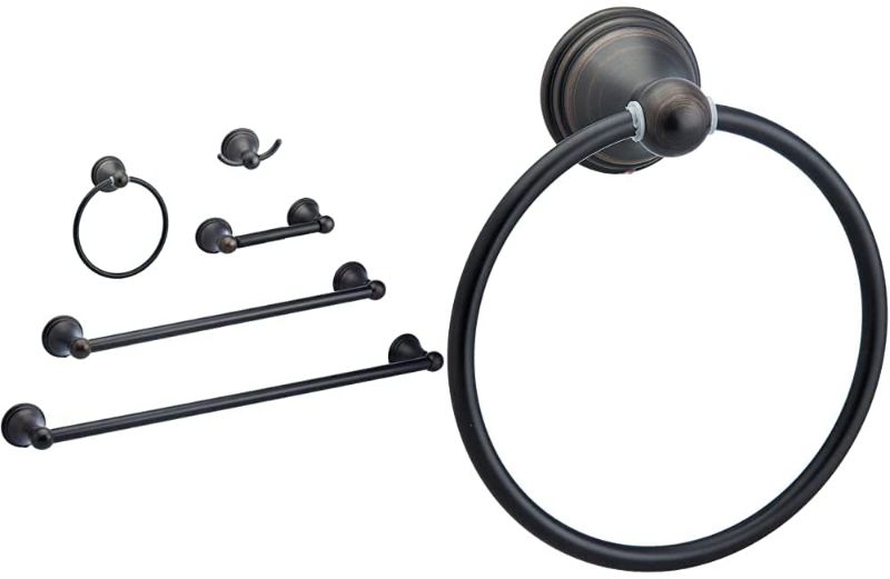 Photo 1 of Amazon Basics AB-BR817-OR Bathroom Hardware Set, 5 Piece, Oil Rubbed Bronze & AB-BR807-OR Modern Towel Ring, 6.3-inch Diameter, Oil Rubbed Bronze
