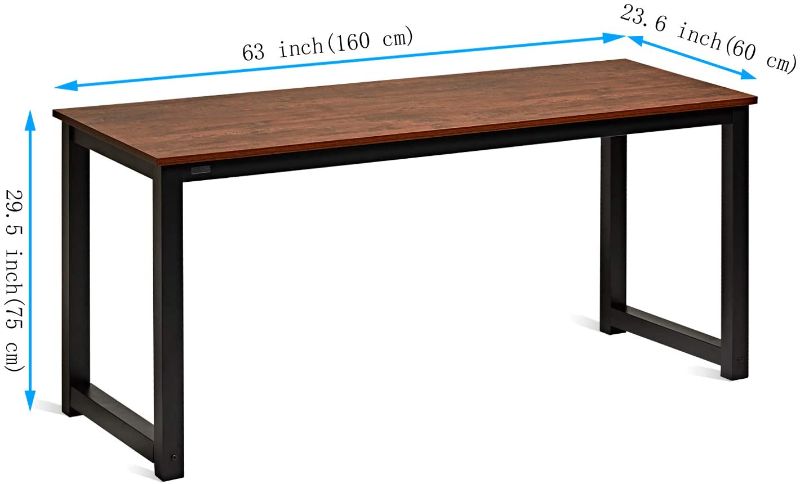 Photo 1 of DECOHOLIC Modern Computer Desk 63" Large Workstation Office Desk Computer Table Study Writing Desk for Office Home, with Leg Bars,Industrial Style, Sandalwood Board Black Leg
