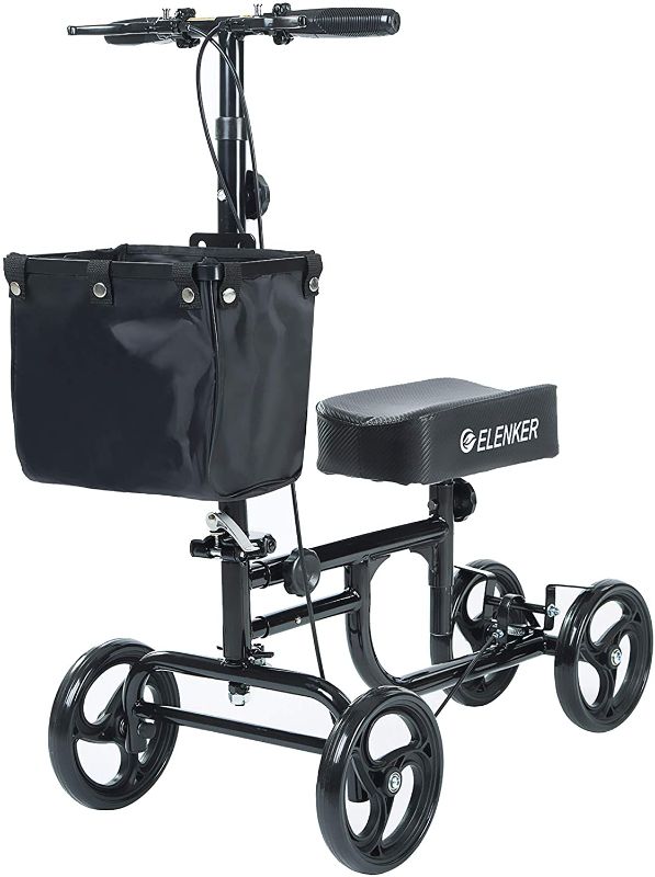 Photo 1 of ELENKER Steerable Knee Walker Deluxe Medical Scooter for Foot Injuries Compact Crutches Alternative Black
