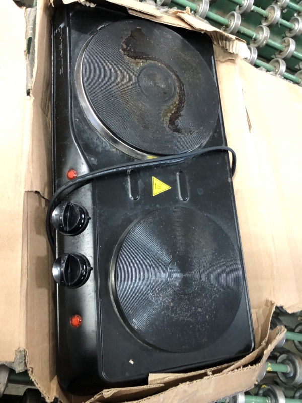 Photo 1 of Ovente Electric Double Burner 6 & 7 Inch Cast Iron Hot Plates Cooktop with 5 Level Temperature Control & Easy Clean Stainless Steel Base, Portable Countertop Stove for Home Dorm Office, Black BGS102B
