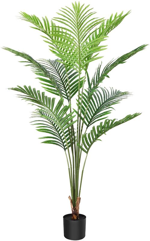 Photo 1 of Artificial Areca Palm Tree 5 Feet Fake Tropical Palm Plant,Perfect Faux Dypsis Lutescens Plants in Pot for Indoor Outdoor Home Office Garden Modern Decoration Housewarming Gift