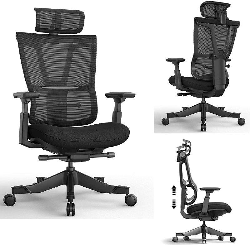 Photo 1 of Reclining Office Desk Chair, Ergonomic Office Chair, High-Back Desk Chair with Lumbar Support, Height Adjustable Seat, Headrest, Breathable Mesh Back, Soft Foam Seat Cushion (Black-1)
