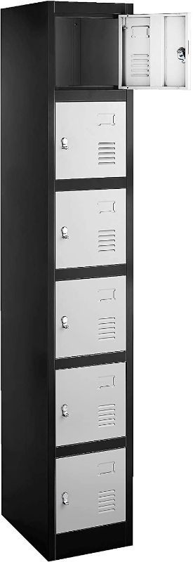 Photo 1 of Fedmax Locker Storage Cabinet - 6 Metal Wall Lockers for School, Gym, Home, Office Employee Lock Box, 71 Inches High - Black/Grey
SMALL DENTS.