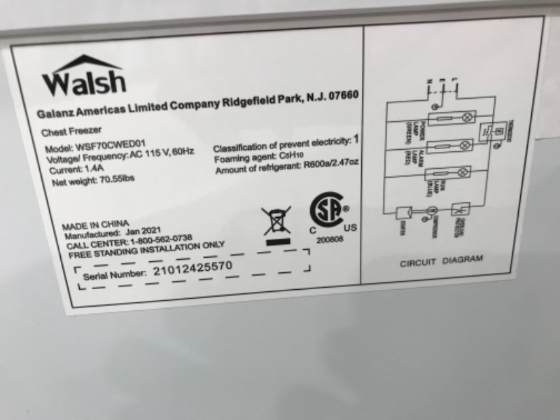 Photo 4 of WALSH WSF70CWED01 Manual Defrost Deep Chest Freezer, Mechanical Temperature Control, 7.0 Cu.Ft, White, 7 Cu Ft
