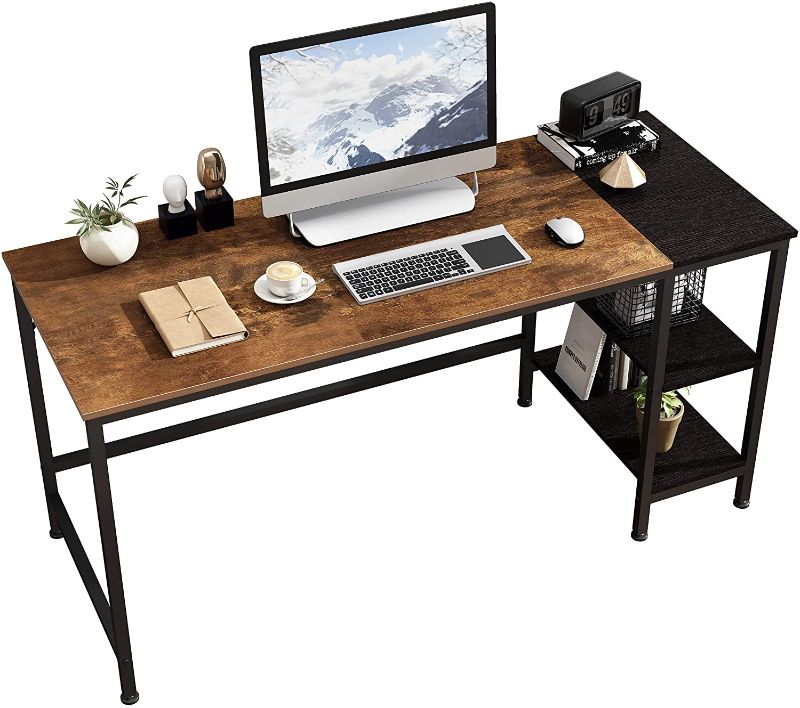 Photo 1 of JOISCOPE Home Office Computer Desk, Study Writing Desk with Wooden Storage Shelf,2-Tier Industrial Morden Laptop Table with Splice Board,60 inches(Vintage Oak Finish)
